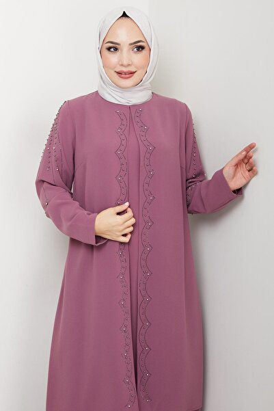 hafsamina Φόρεμα μητρικής με χάντρες και πέτρες σε μεγάλο μέγεθος Dusty Rose HM2693