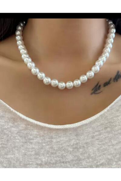 Arescollection BEYAZ RENK 12 MM BÜYÜK İNCİ KOLYE