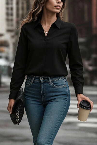 Butik Women's Long Sleeve Collared Tricotones Shirt