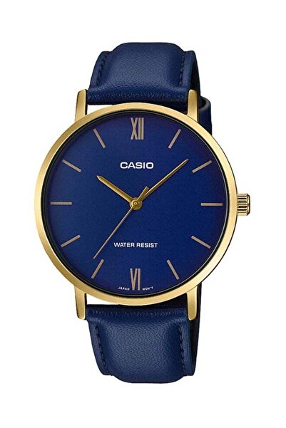 Casio Men's Leather Analog Watch MTP-VT01GL-1B2UDF - 52 mm - Blue