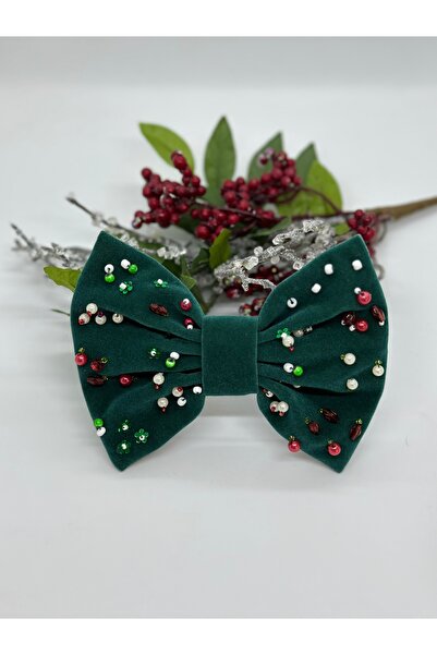 Creative Box Zümrüt kadife fiyonk yıl başı temalı boncuk işlemeli otomatik to...