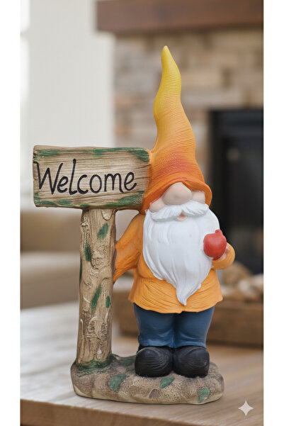 Dekoromi Dekoratif Welcome Cüce Heykeli Gnome Biblo Hoşgeldiniz 3D El Boyamas...