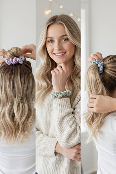 Salvia Dione 3-Piece Women's Satin Hair Scrunchie Set - Luxurious Silk-Look Tie Scrunchie Bun Night Hair Tie Set