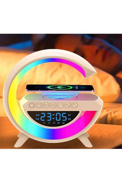 Universal BT-3401 LED Kablosuz Şarj Destekli Bluetooth Hoparlör ve Dijital Alarm Saat