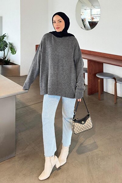 lamelif Casual Textured Sweater Anthracite