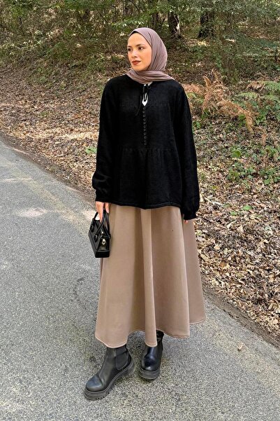 lamelif Collar Tie Detailed Sweater Black