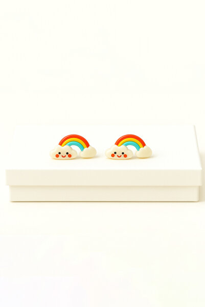 MakeWell Gümüş İğneli Delikli Kulaklar için Bulut Gökkuşağı Unicorn Tavşan Ka...