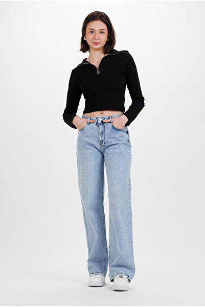 JAXEN بنطلون جينز نسائي BT16135040 من التسعينيات، أزرق اللون، مغسول، خصر عالي...