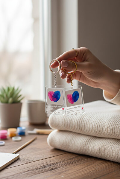 Mareluxe Sevgiliye Özel Parmak İzi Anahtarlık Yapma Seti – Spotify Şarkılı, A...