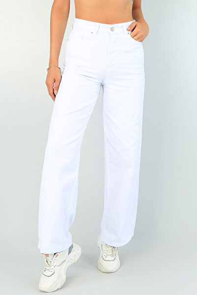 JAXEN Bt18858986 Women's High Waist White No Show W Wide Leg L Stretch Fabric Jeans Pants