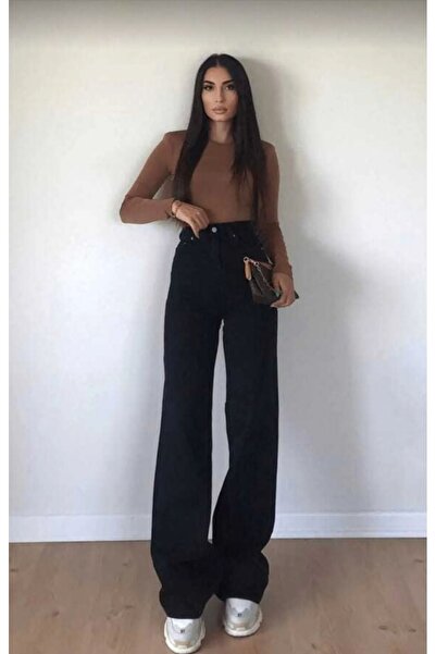 JAXEN BT15649402 Pantaloni de blugi largi pentru femei, negri, anii 90, mater...