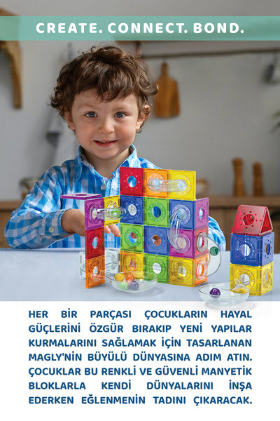 Magly Ball Run Parkur Oyunu – Çocuklar İçin Renkli 3 Boyutlu 101 Parça Yapı Seti - Manyetikler ve Yollar