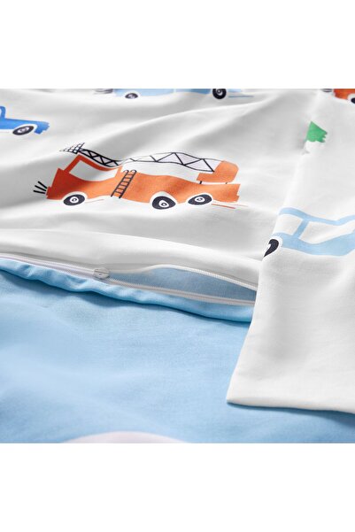 IKEA BERGFINK 3-piece bedlinen set with bag, multicolour vehicles/roads, 150x200/50x80 cm