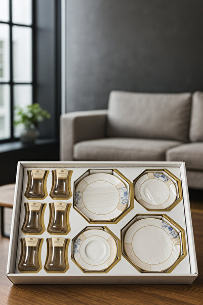 Paşabahçe 18 Parça Harencıya Pasta Takımı| 6 Adet Çay Bardağı Puantiyeli 6 Adet Çay Tabağı 6 Adet Pasta Tabağı