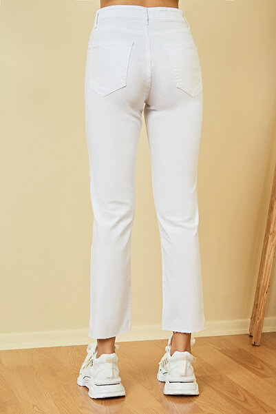 JAXEN Bt17215955 Women's Super High Waist White Comfort Stretch Fabric Boyfrend Mom Jeans Pants