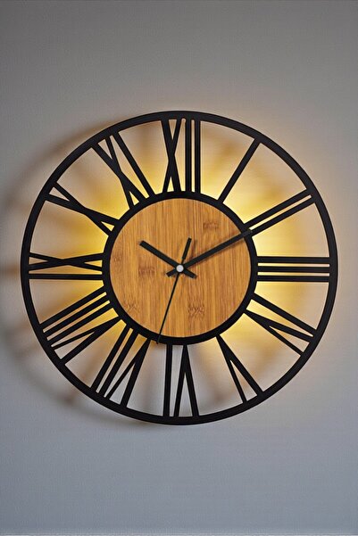 Muyika Design LED Işıklı Metal Duvar Saati 50 cm – Pilli Sessiz Mekanizma, Ah...