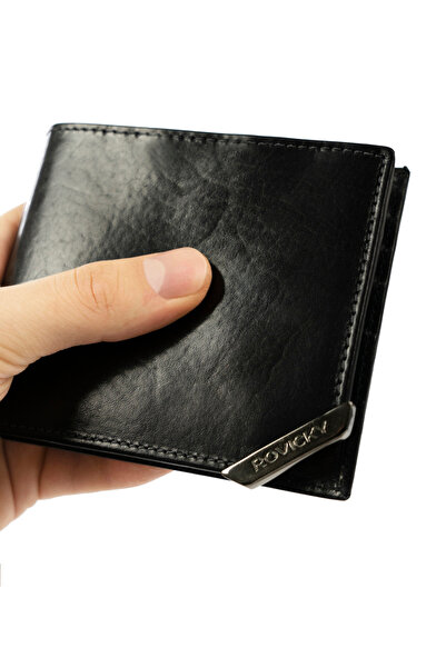 Other Men's horizontal wallet with silver accent, grain leather - Rovicky