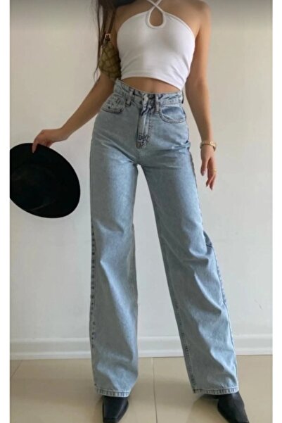 JAXEN BT19355723 Παντελόνι τζιν Casual Light Blue Acid Wash Super High Waist ...