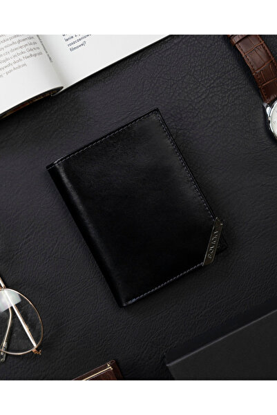 Other Vertical men's wallet with silver accent, grain leather - Rovicky