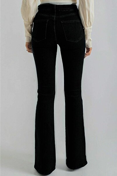 JAXEN Bt18425933 Women's Black High Waist Flared Comfort L Stretch Fabric Flare Denim Pants Jeans