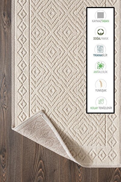 Cotto Home Sakura Sk008a Doğal Pamuk 2'li Banyo Paspas Seti 60x90 60x150cm Kaymaz Taban Makinada Yıkanabilir