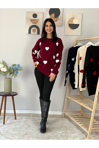 YusGos Women's Crew Neck Heart Knitwear Sweater