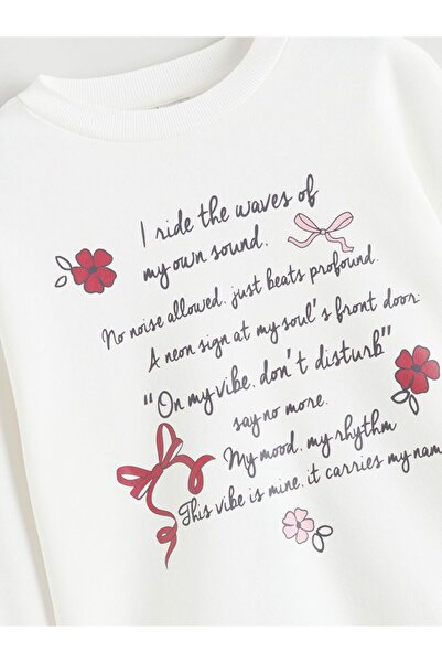 LC Waikiki Crew Neck Printed Girl's Thick Sweatshirt