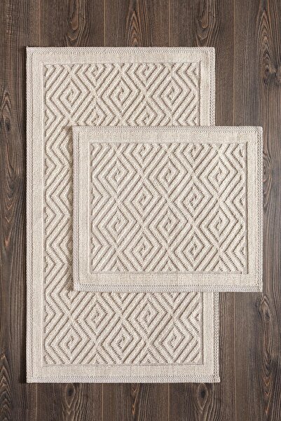 Cotto Home Sakura Sk006a Doğal Pamuk 2'li Banyo Paspas Seti 60x90 60x150cm Kaymaz Taban Makinada Yıkanabilir