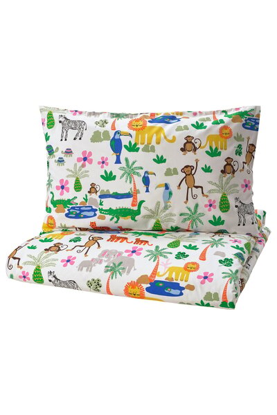 IKEA Duvet cover and pillowcase, multicolour/jungle, 150 x 200/50 x 80 cm