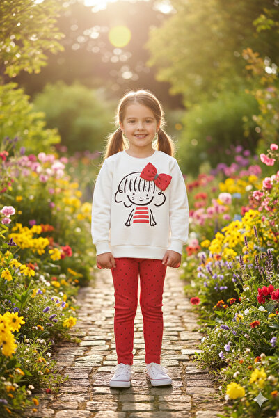 CloudStone Kız Bebek Büyük Fiyonklu Karakter Baskılı mevsimlik Pamuklu uzun kollu Alt Üst Takım