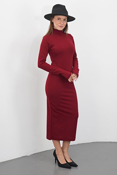 VAGGON Finger Detailed Turtleneck Midi Dress