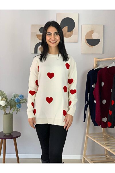 YusGos Women's Crew Neck Heart Knitwear Sweater