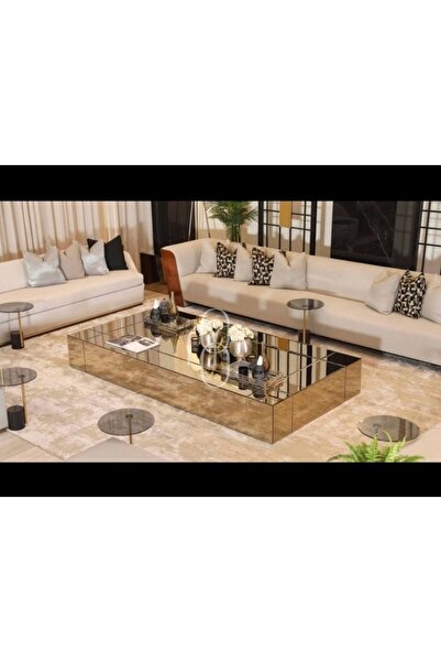 LUXURY VİLLA LUXURY KOMPLE GOLD AYNALI TEKERLEKLİ ORTA SEHPA 80X140 YÜKSEKLİK...