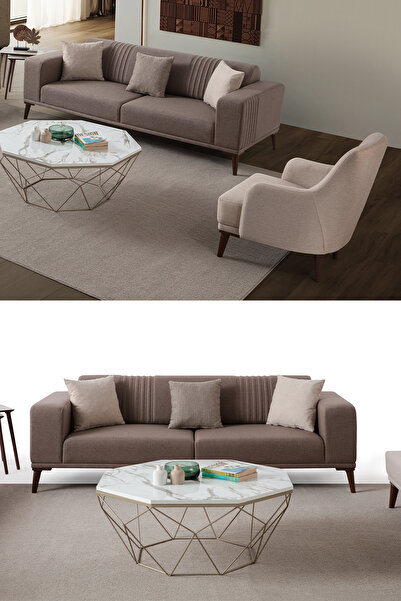 EDSY HOME Regnar 3+1 Koltuk Takımı Kahverengi + Sütlü Kahve