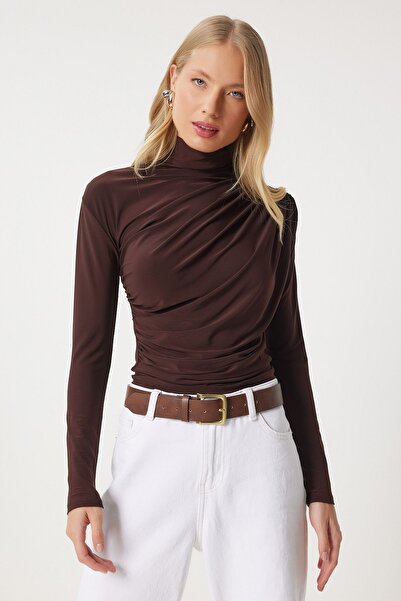 ALDAGÖR Women's Drawstring Detailed Stand Collar Sandy Blouse