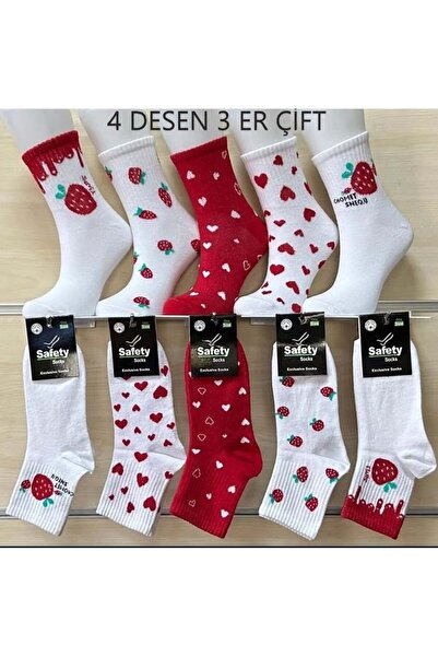 EfemİcGiyim Safety 12-Pack Combed Cotton Heart Strawberry College Socks
