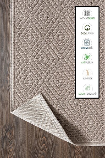 Cotto Home Sakura Sk004a Doğal Pamuk 2'li Banyo Paspas Seti 60x90 60x150cm Kaymaz Taban Makinada Yıkanabilir