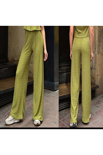 bysoca Pantaloni casual confortabili pentru femei, verzi, cu talie înaltă buz...