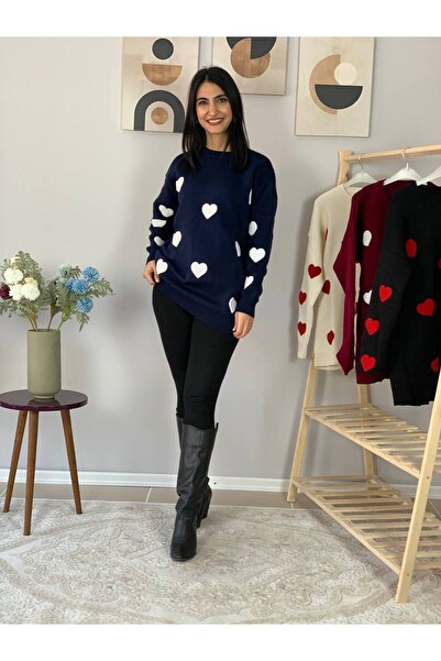 YusGos Women's Crew Neck Heart Knitwear Sweater