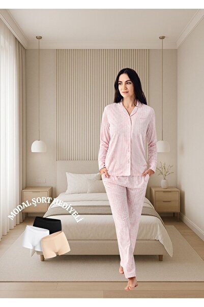 Pierre Cardin Long Sleeve Shirt Collar Women's Pajama Set Th0Cl87Pc