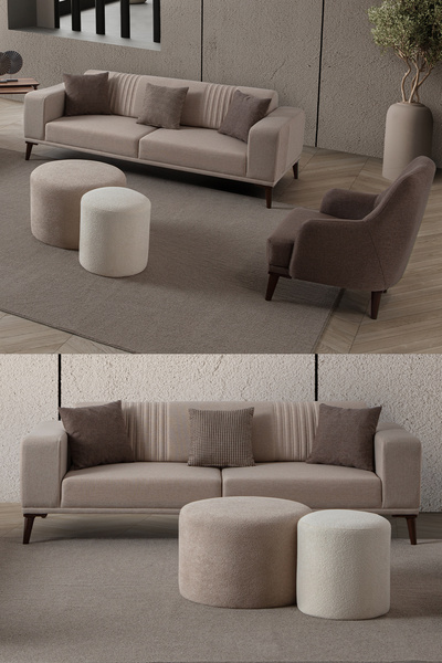 EDSY HOME Regnar 3+1 Koltuk Takımı Sütlü Kahve + Kahverengi