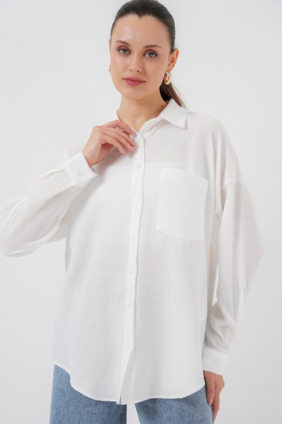 ALDAGÖR Women's Single Pocket Oversize Poplin Shirt