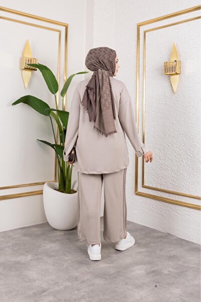 MODAMÜNASİP Comfortable and Stylish Two-Piece Set with Buttoned Cotton Viscose Pants