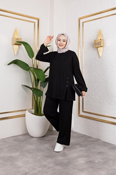 MODAMÜNASİP Comfortable and Stylish Two-Piece Set with Buttoned Cotton Viscose Pants