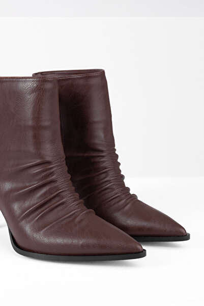 MARY Women's Daily Stylish Pointed Toe Leather-Look Comfortable Fit Heeled Boots