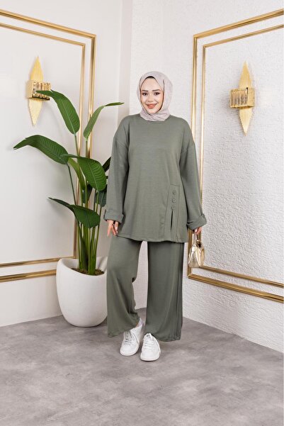 MODAMÜNASİP Comfortable and Stylish Two-Piece Set with Buttoned Cotton Viscose Pants