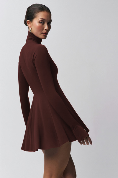 World Fashion Trends WFT5091 Φόρεμα Ψαράδικο Καφέ με Λεπτομέρεια στα Δάχτυλα