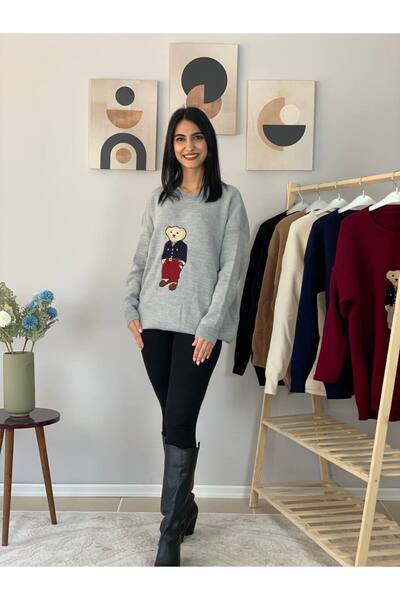 YusGos Women's Teddy Bear Crew Neck Knit Sweater