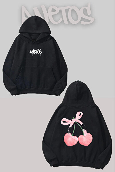 Anetos Blossom Pink Cherry cu imprimeu Negru cu glugă Swea tricou