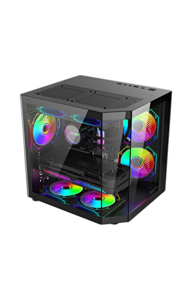 ProGaming - Computer Parts for Gamers ProGaming Alma Case, Cube Tower, Micro-ATX, No PSU, 3 ARGB Fans, Black